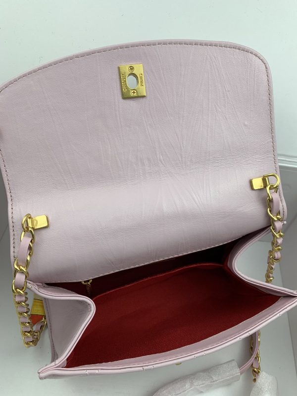 Chanel Mini Flap Bag With Top Handle Lambskin Gold Tone Metal Light Pink
