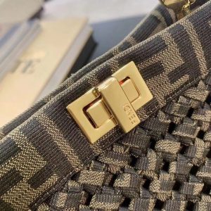 Fendi Brown Jacquard Interlace Iconic Peekaboo Mini Bag