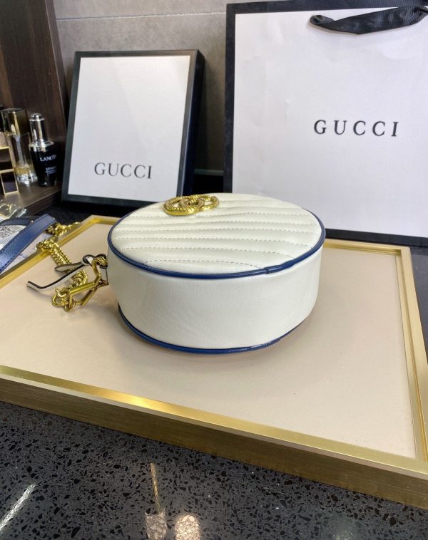 Gucci White Mini Torchon GG Marmont Round Crossbody Bag