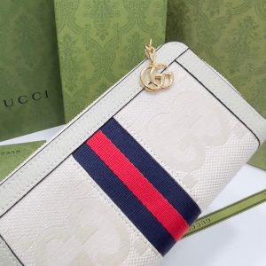 Gucci Gg White Leather Web Stripe Ophidia Gg Zip Around Wallet