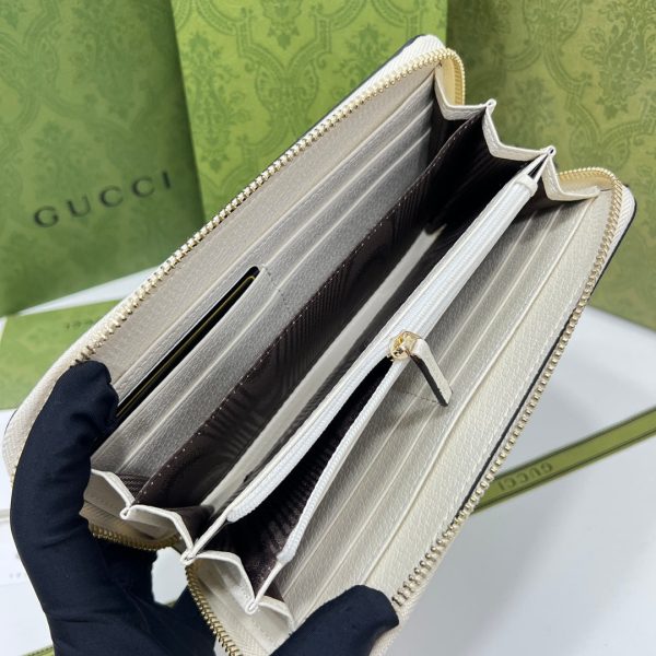 Gucci Gg White Leather Web Stripe Ophidia Gg Zip Around Wallet