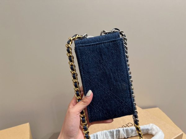 Chanel Phone Holder 19 Blue Denim Crossbody Bag