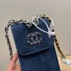 Chanel Phone Holder 19 Blue Denim Crossbody Bag