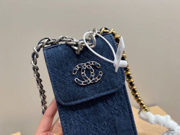 Chanel Phone Holder 19 Blue Denim Crossbody Bag