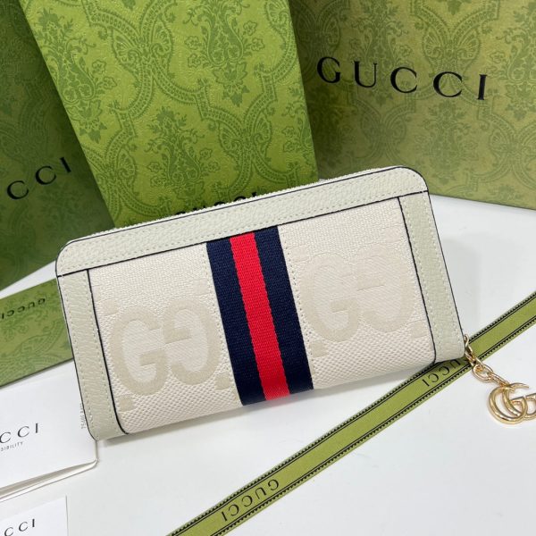 Gucci Gg White Leather Web Stripe Ophidia Gg Zip Around Wallet