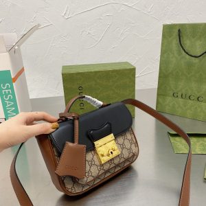 Gucci Padlock Mini Bag Đen Leather GG Canvas