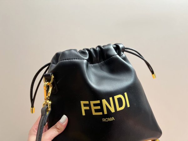 Fendi Roma Black Leather Drawstring Mini