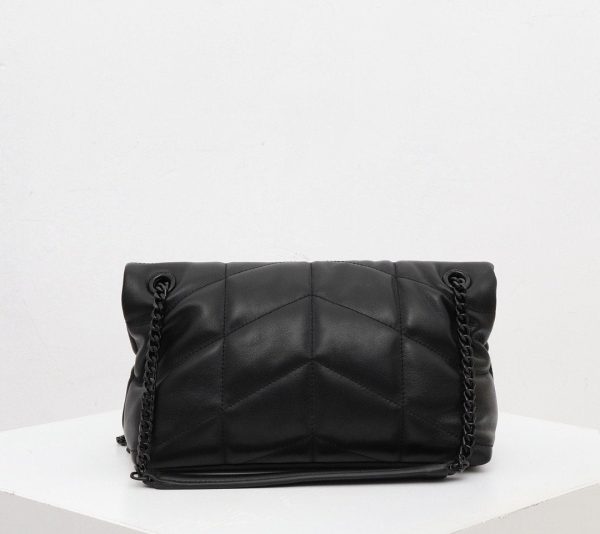 Saint Laurent Medium Loulou Puffer Quilted Chain Bag in Black Calfskin Leather