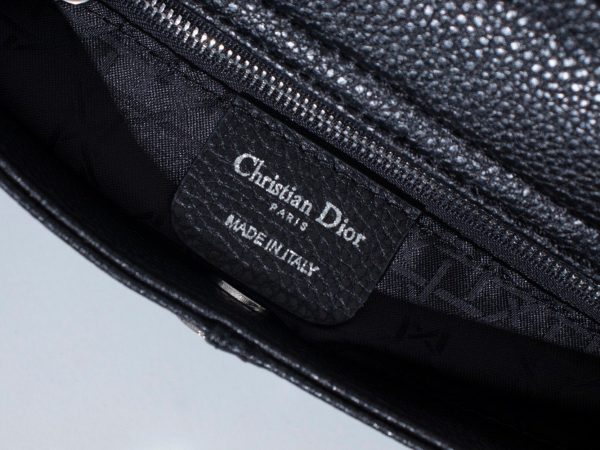 Dior Black Leather Logo Charm Shoulder Bag