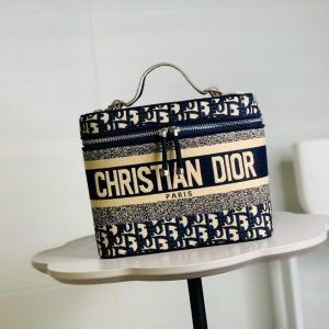 Dior – Small Travel Vanity Case with Shoulder Strap Cornflower Blue Oblique Embroidery