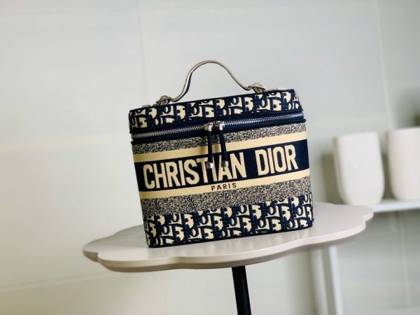 Dior – Small Travel Vanity Case with Shoulder Strap Cornflower Blue Oblique Embroidery