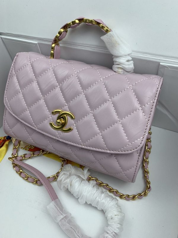 Chanel Mini Flap Bag With Top Handle Lambskin Gold Tone Metal Light Pink