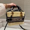 MEDIUM LADY DIOR BAG Natural Wicker And Blue Dior Oblique Jacquard