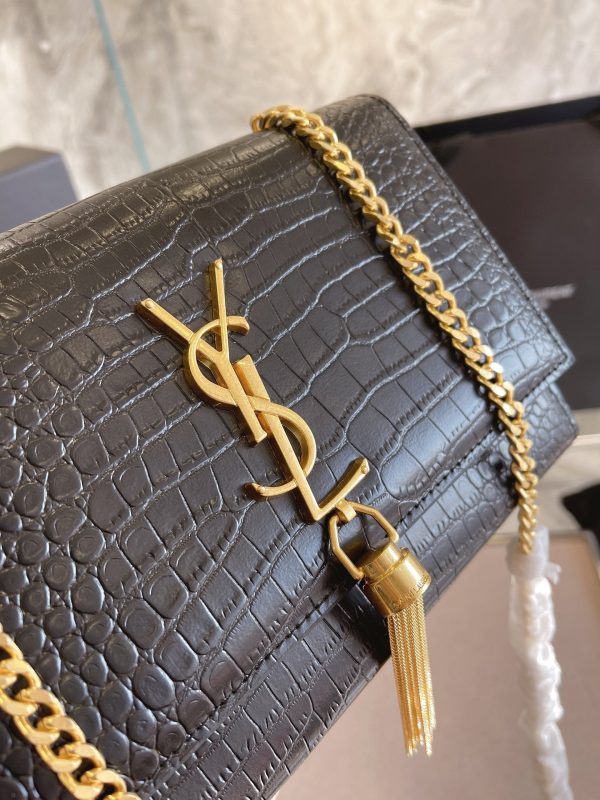 Saint Laurent Kate Medium Tassel Shoulder Bag Women in Crocodile-Embossed Leathe