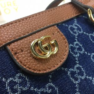 Gucci Ophidia GG Medium Tote Dark Blue And Brown Leather