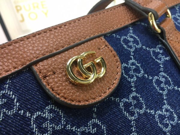 Gucci Ophidia GG Medium Tote Dark Blue And Brown Leather