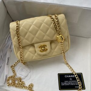 Chanel Lamb Skin Camellia Chain Crossbody Shoulder Bag