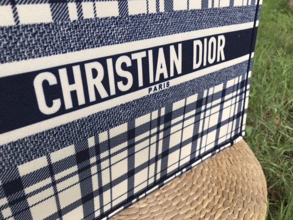 CHRISTIAN DIOR  Canvas Embroidered Large Check’n’Dior Book Tote Blue