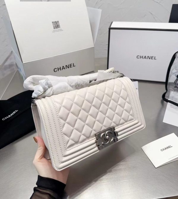 Chanel Boy White Caviar GHW