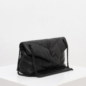 Saint Laurent Medium Loulou Puffer Quilted Chain Bag in Black Calfskin Leather
