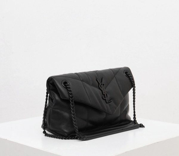 Saint Laurent Medium Loulou Puffer Quilted Chain Bag in Black Calfskin Leather