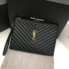 Saint Laurent Women Monogram Embossed Leather Clutch