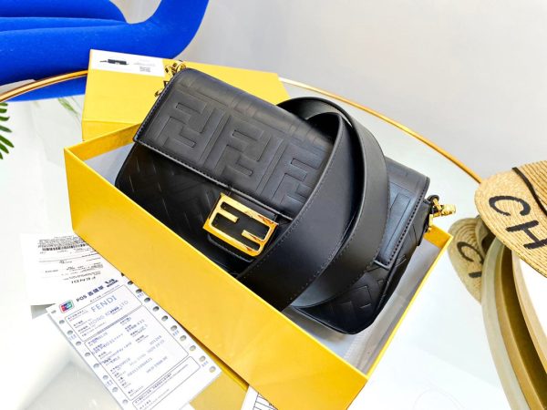 FENDI  Nappa FF 1974 Embossed Mini Baguette Black Sold Out