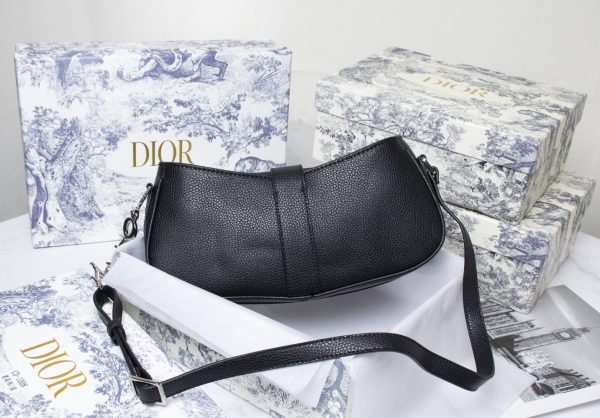 Dior Black Leather Logo Charm Shoulder Bag