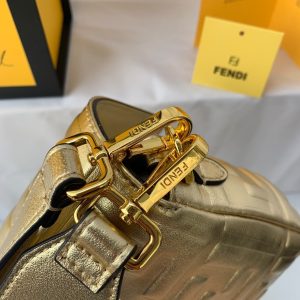 Fendi Gold FF Leather Mini Baguette Bag