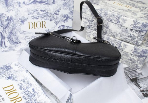 Dior Black Leather Logo Charm Shoulder Bag