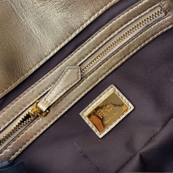 Fendi Gold FF Leather Mini Baguette Bag