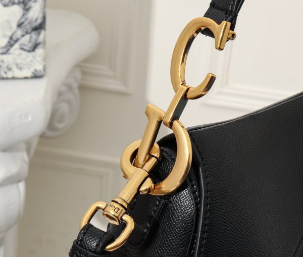 DIOR Mini Saddle Bag With Strap Latte Grained Calfskin Women