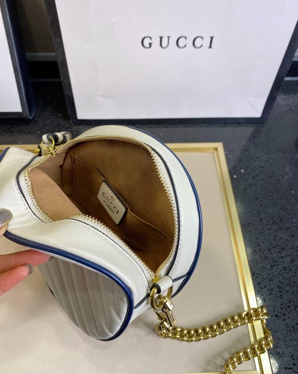 Gucci White Mini Torchon GG Marmont Round Crossbody Bag