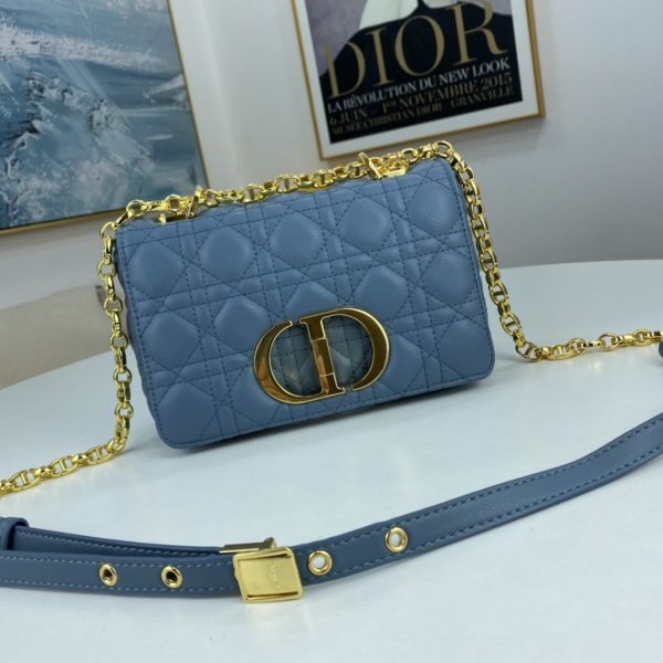 Dior Medium Dior Caro Bag Cloud Blue Supple Cannage Calfskin Women