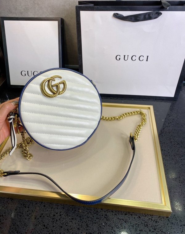 Gucci White Mini Torchon GG Marmont Round Crossbody Bag