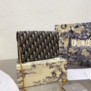 Dior Saddle Pouch With Chain Blue Dior Oblique Jacquard Women