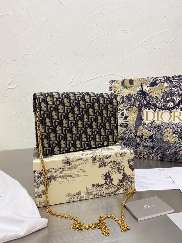 Dior Saddle Pouch With Chain Blue Dior Oblique Jacquard Women