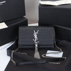 YSL Kate Silver Crocodile Tassel Bag