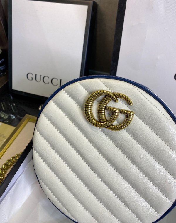 Gucci White Mini Torchon GG Marmont Round Crossbody Bag