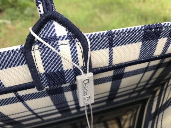 CHRISTIAN DIOR  Canvas Embroidered Large Check’n’Dior Book Tote Blue