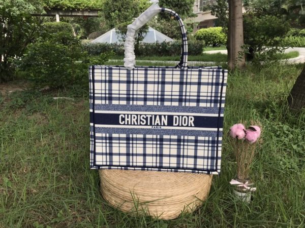 CHRISTIAN DIOR  Canvas Embroidered Large Check’n’Dior Book Tote Blue