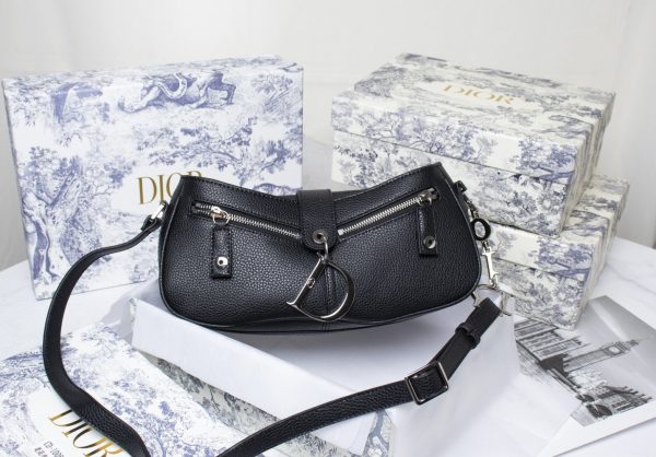 Dior Black Leather Logo Charm Shoulder Bag