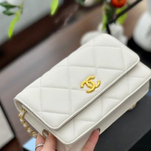 Chanel Mini Flap Bag Calfskin & Gold-Tone Metal White