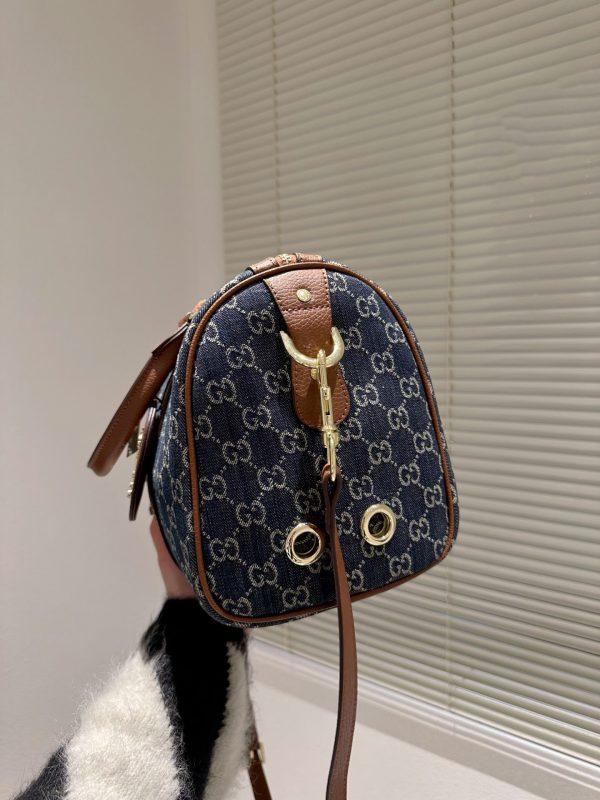 Gucci 247205 Blue Vintage Web Gg Denim Boston Bag