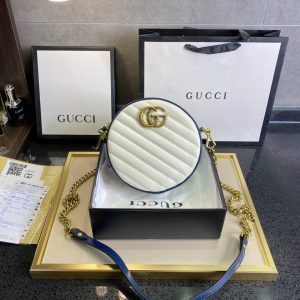 Gucci White Mini Torchon GG Marmont Round Crossbody Bag