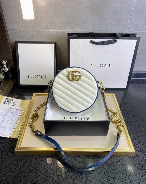 Gucci White Mini Torchon GG Marmont Round Crossbody Bag