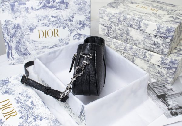 Dior Black Leather Logo Charm Shoulder Bag