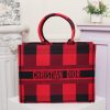 Dior Red Black Plaid Canvas Book Tote Bag
