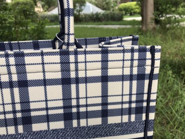 CHRISTIAN DIOR  Canvas Embroidered Large Check’n’Dior Book Tote Blue