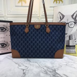 Gucci Ophidia GG Medium Tote Dark Blue And Brown Leather